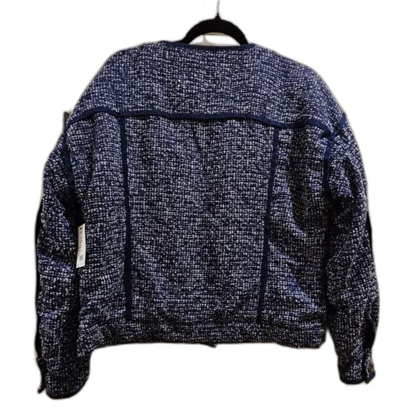 JOIE Womens Navy Pocketed Lined Collarless Cuffed Button Down Jacket Sz 12 NWT - Picture 3 of 7